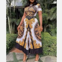 Best selling summer casual dresses pleated high waisted african dress plus size dress printed ethnic clothing