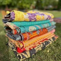 New Arrival Handmade Hand Block Handblock Printed Vintage Hand Block Printed Cotton Kantha Quilt
