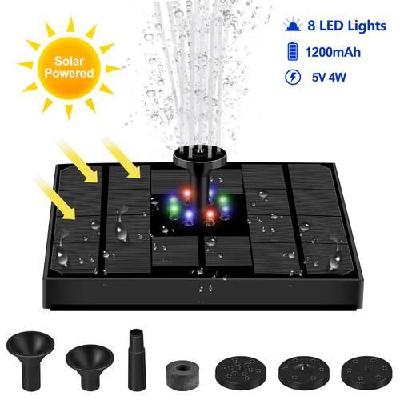 4W Solar Fountain Powered Bird Bath Fountain Solar Water Pump Colorful Light