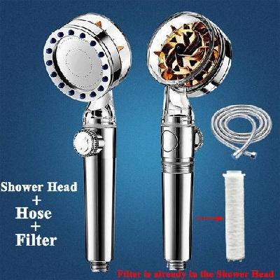 360 Propeller Turbo Fan Shower Head Hydro jet High Pressure Shower Heads w/Hose