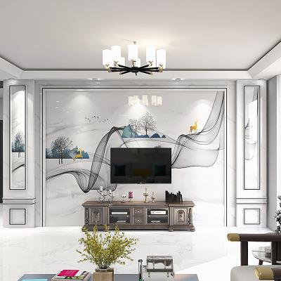 TV background wall ceramic tile living room microcrystalline stone light luxury style Roman column i