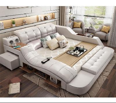 Leather bed modern minimalist leather fabric bed bedroom furniture