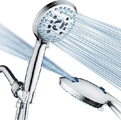 AquaCare AS-SEEN-ON-TV High Pressure 8-mode Handheld Shower Head - Anti-clog Nozzles, Built-in Power Wash to Clean Tub, Tile & Pets, Extra Long 7 ft. Stainless Steel Hose, Wall & Overhead Brackets