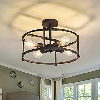 FGSADI Industrial Semi Flush Mount Ceiling Light ,5 Light Rustic Metal Ceiling Light Fixture,Black Farmhouse Chandelier for Kitchen Island Dining Room Hallway Entryway Bedroom Living Room.