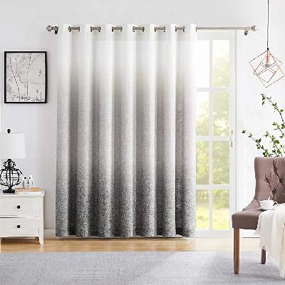 Ombre Door Curtain 100" Extra Wide Linen Ombre Gradient Print Rayon Blend Light Filtering Window Treatment for Sliding Patio Door with 14 Grommets, Cream White to Light Gray, 100" x 84", 1 Panel