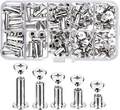 Pangda 80 Set Chicago Binding Post Screw Assorted Kit Metal Round Cross Head Stud Screw Post Nail Rivet Chicago Button for DIY Leather Decoration Bookbinding