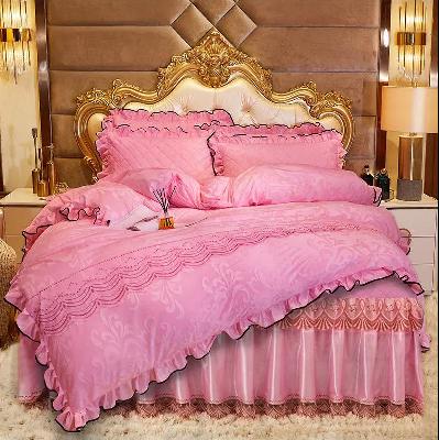 European lace velvet bed skirt type four-piece set laminated cotton thickened bedspread warm duvet c